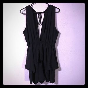 Black Plunging Front and Back Peplum Romper